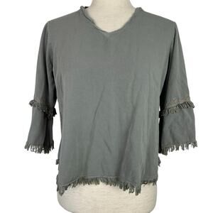 Montana Co. Boho Top Western Womens Small Soft Gray Tribal Fringe Crop Festival